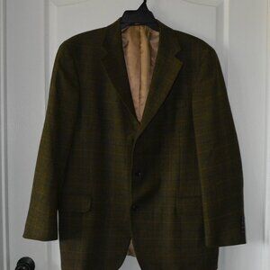 T. Harris London Men's Sport Coat  Blazer 3 Button Plaid 100% Lambswool sz 44R